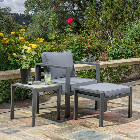 Lakeview Modern Outdoor Aluminum Chair, Ottoman, and Side Table Set
