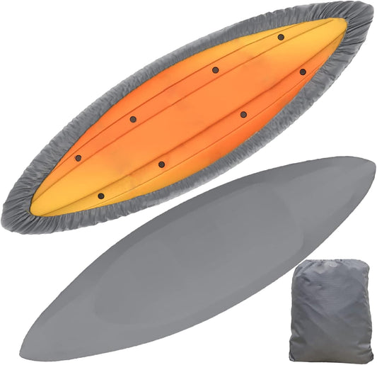 600D Waterproof Kayak Cover, Heavy Duty Paddle Board Cover for Outdoor Storage, UV Protection Sunblock Shield Dust Cover for Indoor/Outdoor Fishing Boat, 12.3-13.5ft Gray