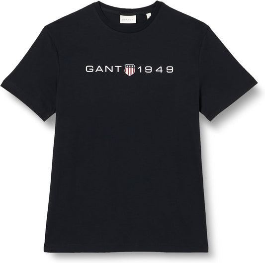 GANT Men's Printed Graphic SS T-Shirt, Black, M