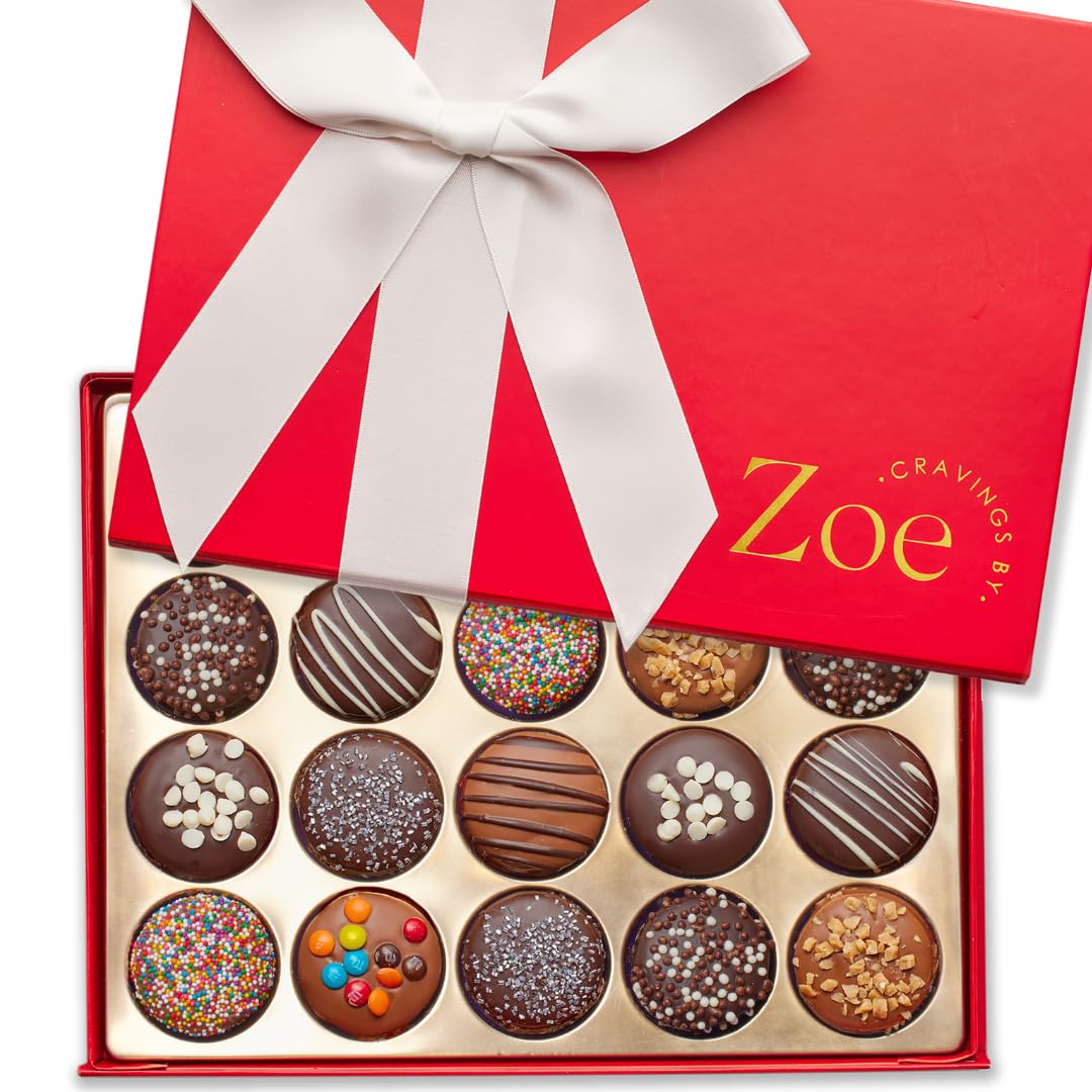 CRAVINGS BY ZOE Chocolate Covered Cookies Gift Basket | 12 Piece | Kosher Milk & Dark Belgian Chocolate Gourmet Food Gift Box | Birthday, Holiday, Thank You, Candy Gifting Men Women