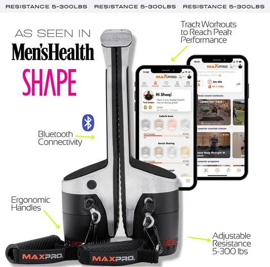 MAXPRO Fitness: Cable Home Gym | As Seen on Shark Tank | Versatile, Portable, Bluetooth Connected | Strength, HIIT, Cardio, Plyometric, Powerful 5-300lbs Resistance