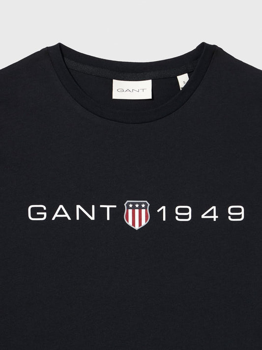 GANT Men's Printed Graphic SS T-Shirt, Black, M