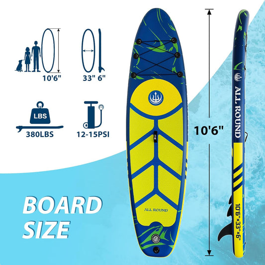 OceanLife Inflatable Paddle Board - ST - 10'6" Stand Up Paddle Boards with Premium Accessories, Aluminum Paddle, Pump, Safety Rope, Repair Kit, Backpack, Wide Stable Design, Non-Slip Deck Paddle Boards for Adults