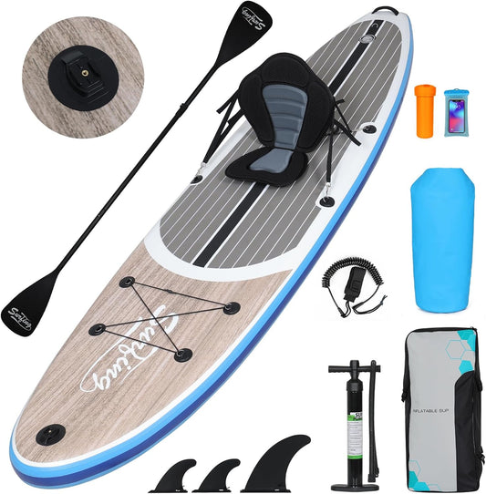 Inflatable Stand Up Paddle Board with Kayak Seat, Non-Slip Deck SUP Paddle Board with Premium Kayak and SUP Accessories & Backpack, Portable Standing Boat for Youth & Adult