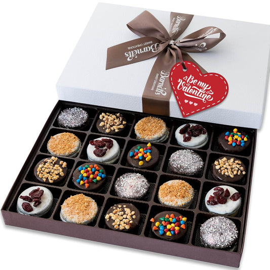 20 Chocolate Valentines Cookies Gift Basket, Gourmet Covered Candy Gift Box for Food Delivery, Cookie Gift Ideas for Galentines Friends Co-workers