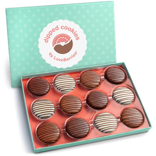 Milk, White & Dark Chocolatey Covered Sandwich Cookies Gift Box by Love Berries