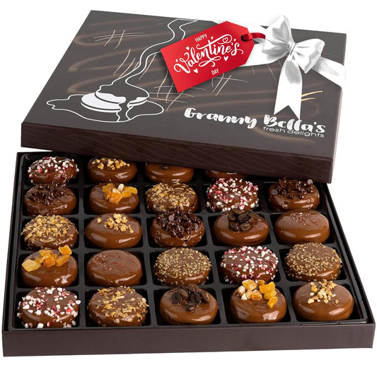 25 Valentines Chocolate Covered Cookies Gift Basket, Gourmet Candy Gift Box for Food Delivery, Cookie Gifts for Men Women Kids and Friends