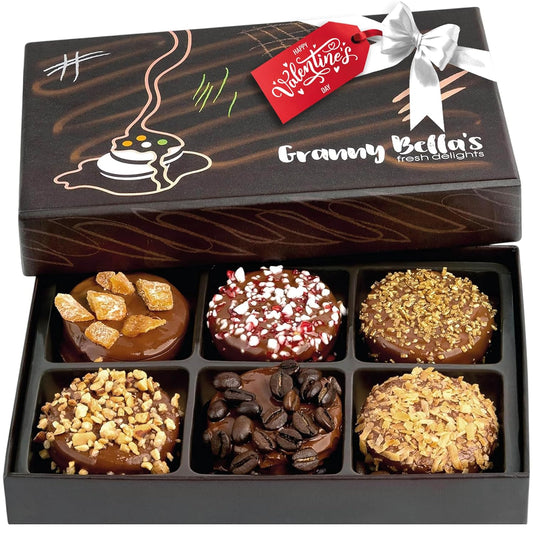 6 Valentines Chocolate Covered Cookies Gift Basket, Gourmet Candy Gift Box for Food Delivery, Cookie Gifts Ideas for Wife Husband Girlfriend Boyfriend
