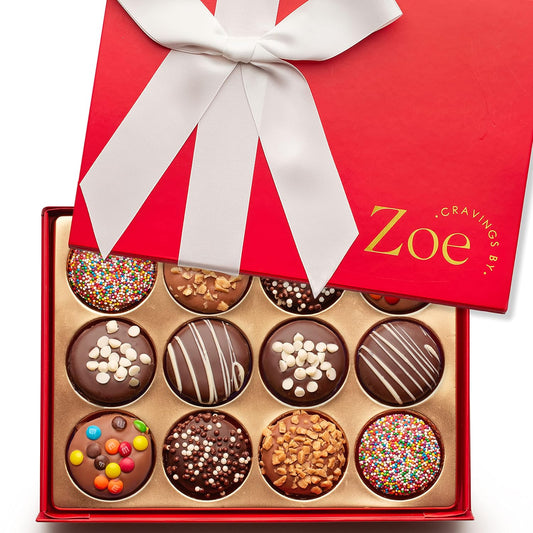 CRAVINGS BY ZOE Chocolate Covered Cookies Gift Basket | 12 Piece | Kosher Milk & Dark Belgian Chocolate Gourmet Food Gift Box | Birthday, Holiday, Thank You, Candy Gifting Men Women