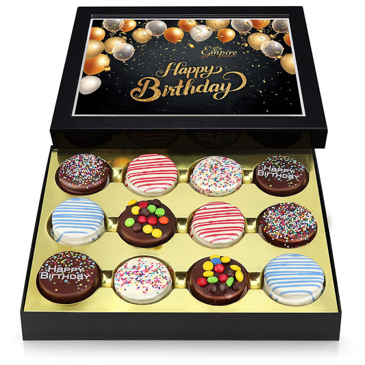 Birthday Cookies Gift Basket for Men and Women – Gourmet Chocolate Cookies, Happy Birthday treats for Food Gifts by Empire Delights, 12 Count Chocolate Gift Box