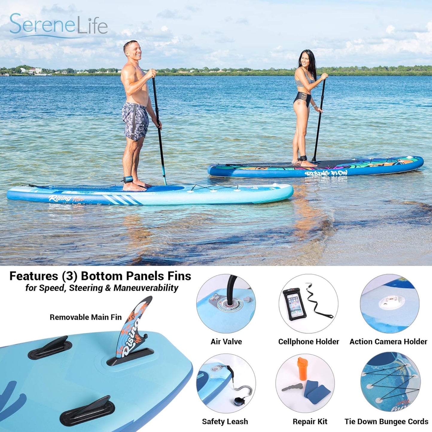 OceanLife Inflatable Stand up Paddle Board - TOT - Non-Slip SUP with Paddle, Pump, Leash, and Complete Accessories - Enjoyable Water Paddle Board for Adults and Youth with Stable and Wide Design