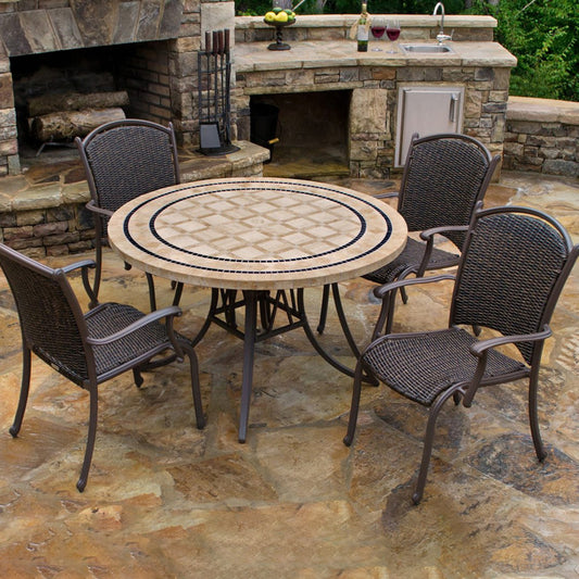 Marquesas 5pc Outdoor Dining Set (48" Stone Outdoor Table & Wicker Dining Chairs)