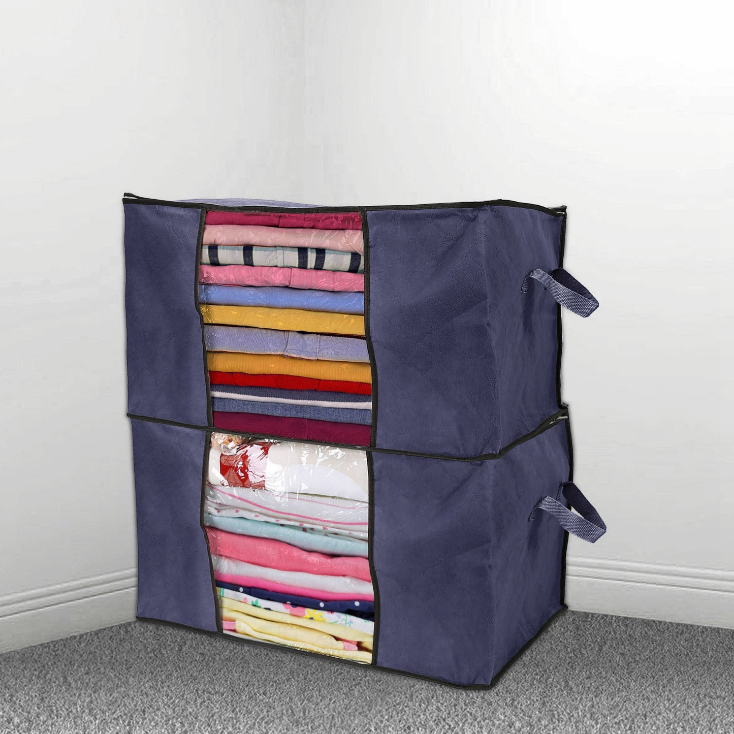 2 Piece 90L Large Capacity Storage Bags with Handle, Foldable Closet Organizer w/ Clear Window