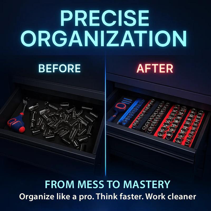 Torvec Original Magnetic Socket Organizer Set 6Pcs 1/2 1/4 3/8 SAE & Metric Deep Shallow Holder Holds 143 Sockets Durable ABS Material High Capacity Tool Storage