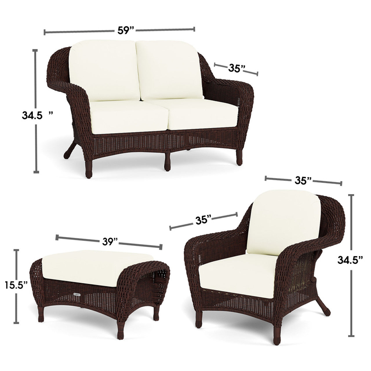 Sea Pines 6pc Outdoor Wicker Loveseat Set (Java)