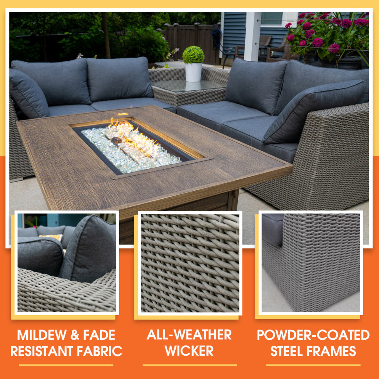 Melbourne 6-Piece Fire Table Sofa Set