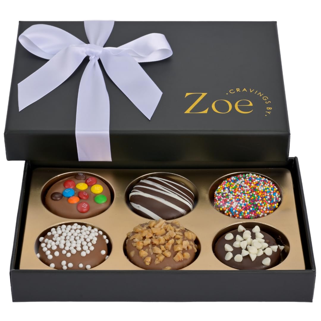 CRAVINGS BY ZOE Chocolate Covered Cookies Gift Basket | 12 Piece | Kosher Milk & Dark Belgian Chocolate Gourmet Food Gift Box | Birthday, Holiday, Thank You, Candy Gifting Men Women