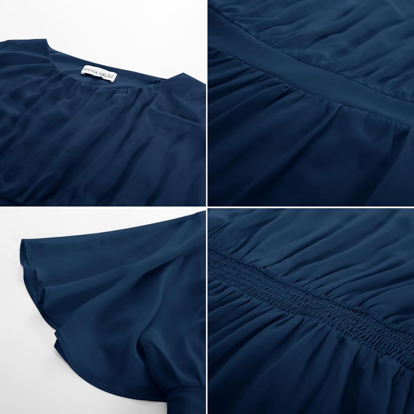 Hanna Nikole Women Chiffon Dress Plus Size Knee-Length Casual Dresses Ruffle Sleeve A-Line Dress