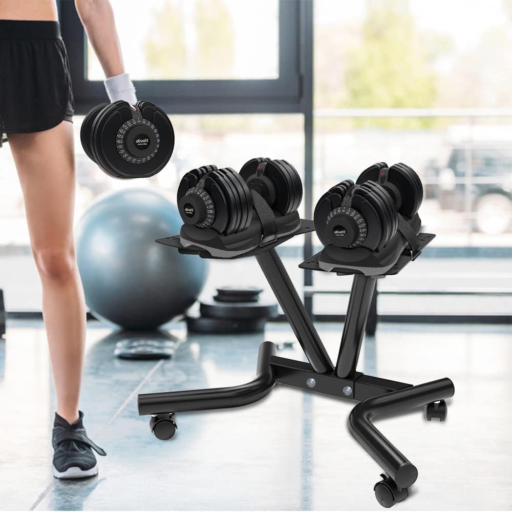 Adjustable Stand Fitness Dial Dumbbell Rack with Adjustable Belt for Home Gym Set