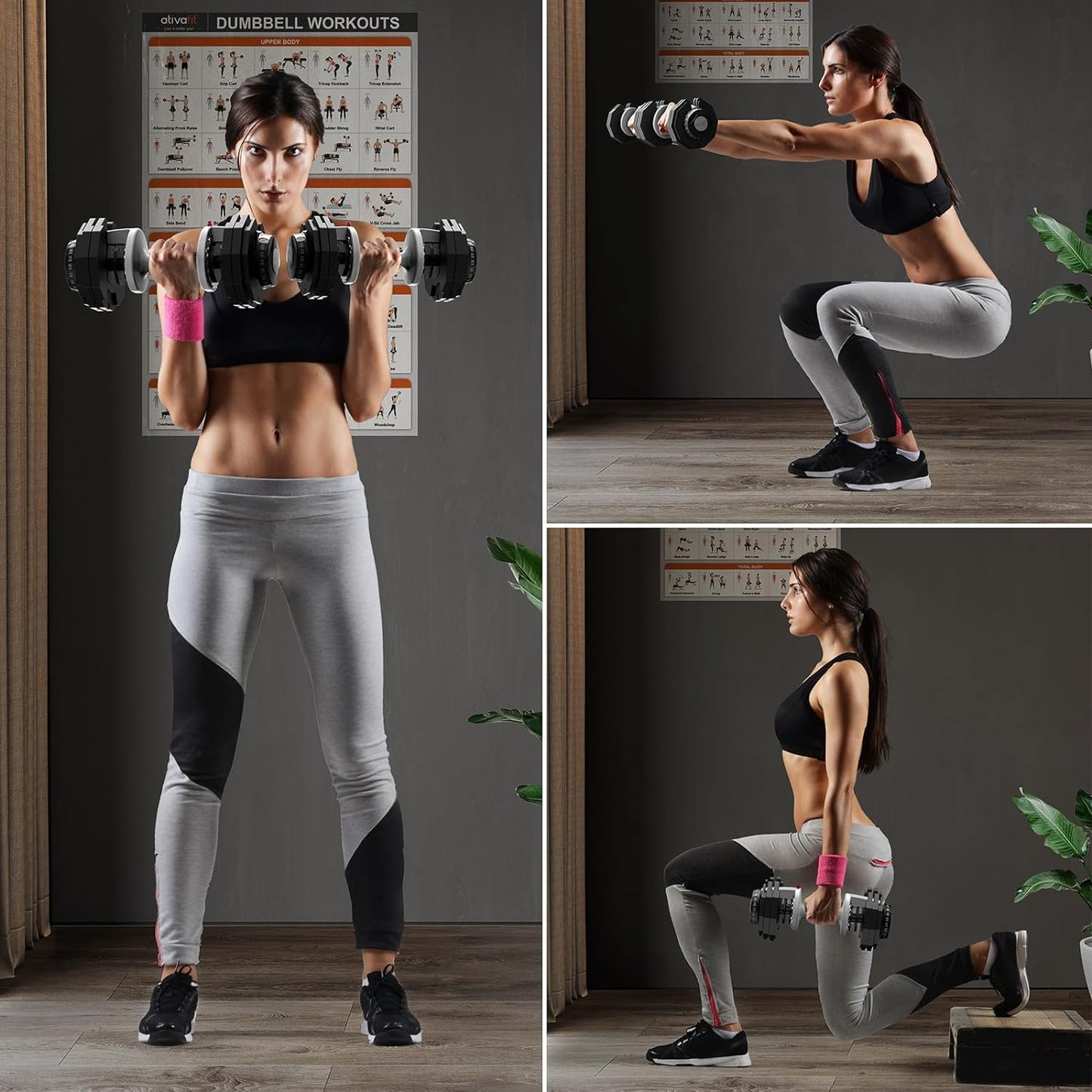 ATIVAFIT Adjustable Dumbbell Set, 55LB Dumbbell Weights Set, 10 in 1 Free Weights Fast Adjusted by One Hand, Dumbbells with Safety Lock, Anti-Slip Handle and Tray for Home Gym Workout Fitness Strength Training