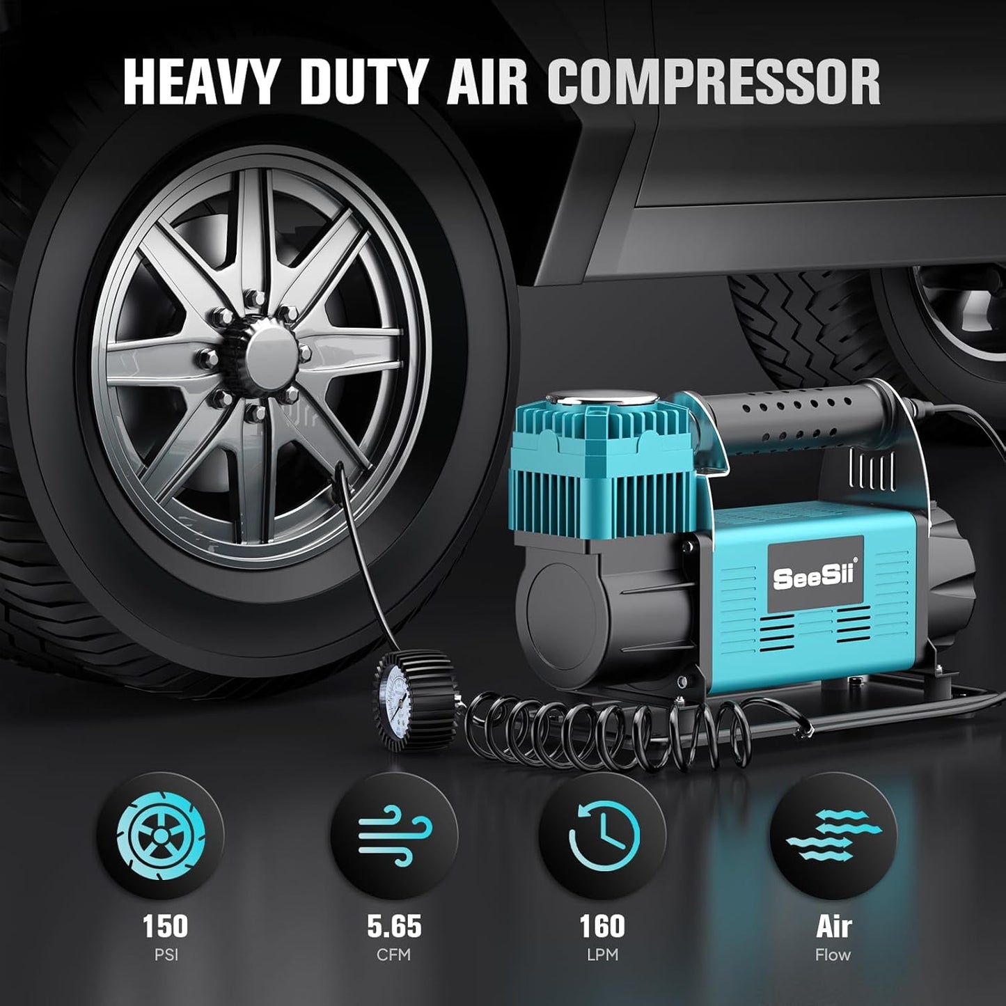 OLPUMP Pump Compressor - 12V Air Compressor Heavy Duty, 5.65 CFM Offroad Air Compressor Pump Portable, Max 150PSI for SUV RV Tire 4x4 Vehicle ATV UTV Tractor (Blue)
