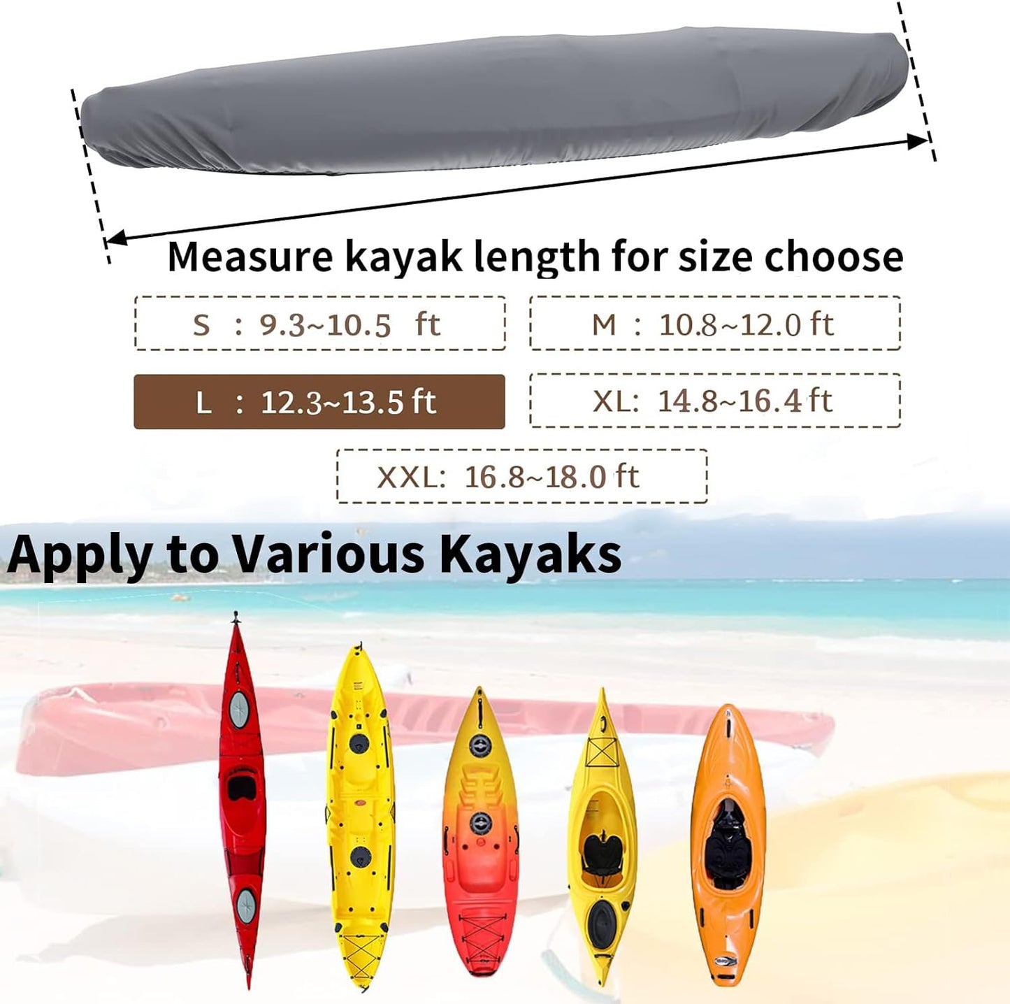 600D Waterproof Kayak Cover, Heavy Duty Paddle Board Cover for Outdoor Storage, UV Protection Sunblock Shield Dust Cover for Indoor/Outdoor Fishing Boat, 12.3-13.5ft Gray