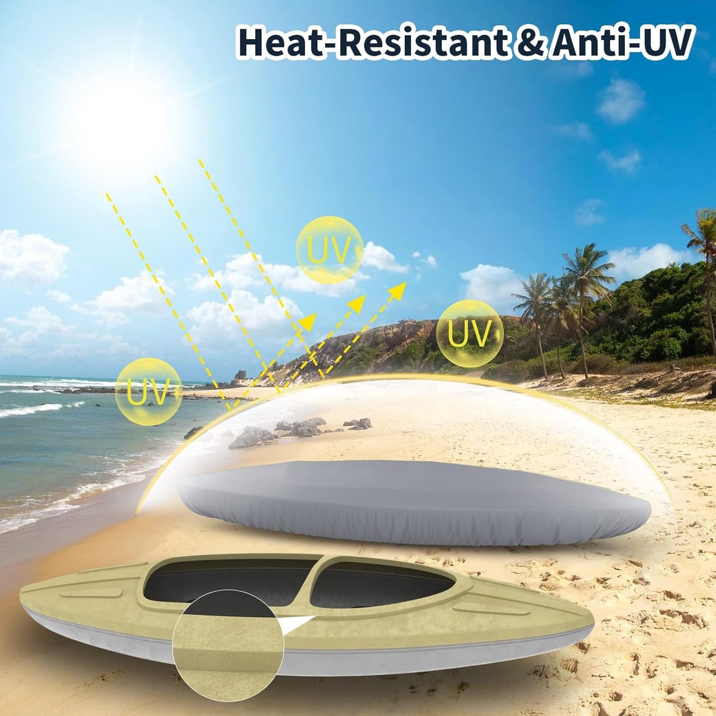 600D Waterproof Kayak Cover, Heavy Duty Paddle Board Cover for Outdoor Storage, UV Protection Sunblock Shield Dust Cover for Indoor/Outdoor Fishing Boat, 12.3-13.5ft Gray