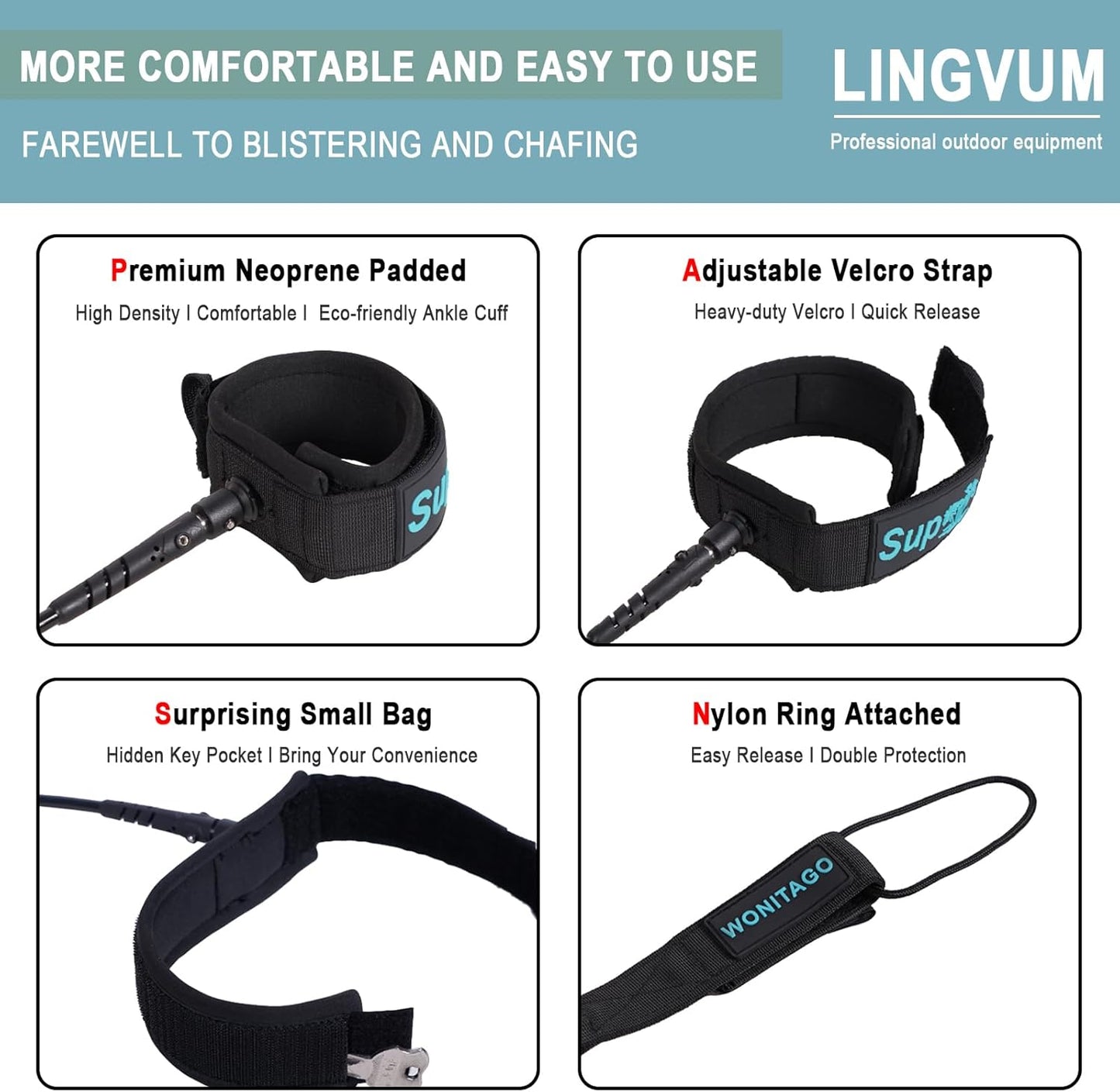 Coiled SUP Leash Premium Stand Up Paddle Board Leg Rope Wrist Strap Surfboard Leash for Paddleboard, Shortboard, Longboard