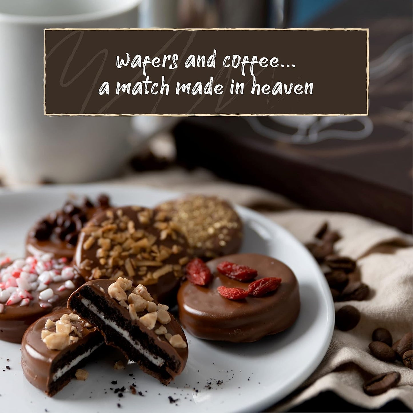6 Valentines Chocolate Covered Cookies Gift Basket, Gourmet Candy Gift Box for Food Delivery, Cookie Gifts Ideas for Wife Husband Girlfriend Boyfriend