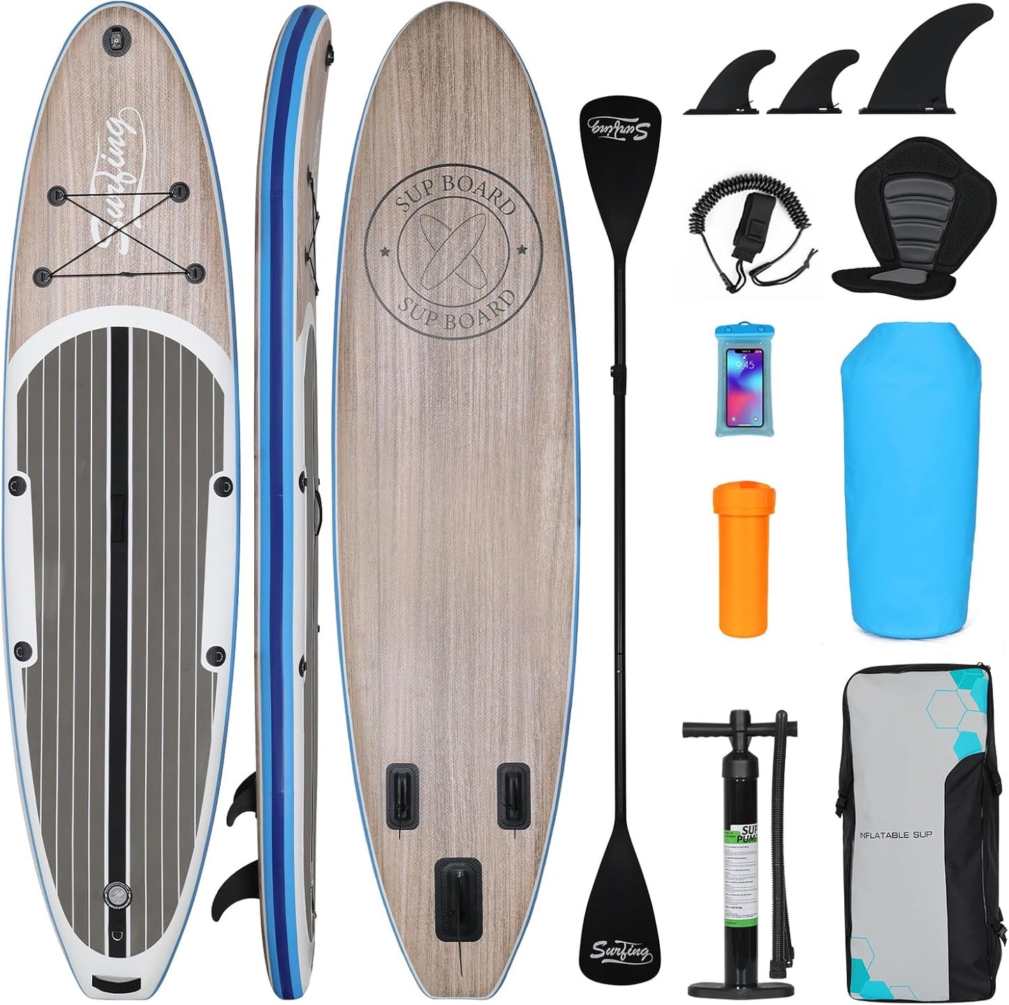 Inflatable Stand Up Paddle Board with Kayak Seat, Non-Slip Deck SUP Paddle Board with Premium Kayak and SUP Accessories & Backpack, Portable Standing Boat for Youth & Adult