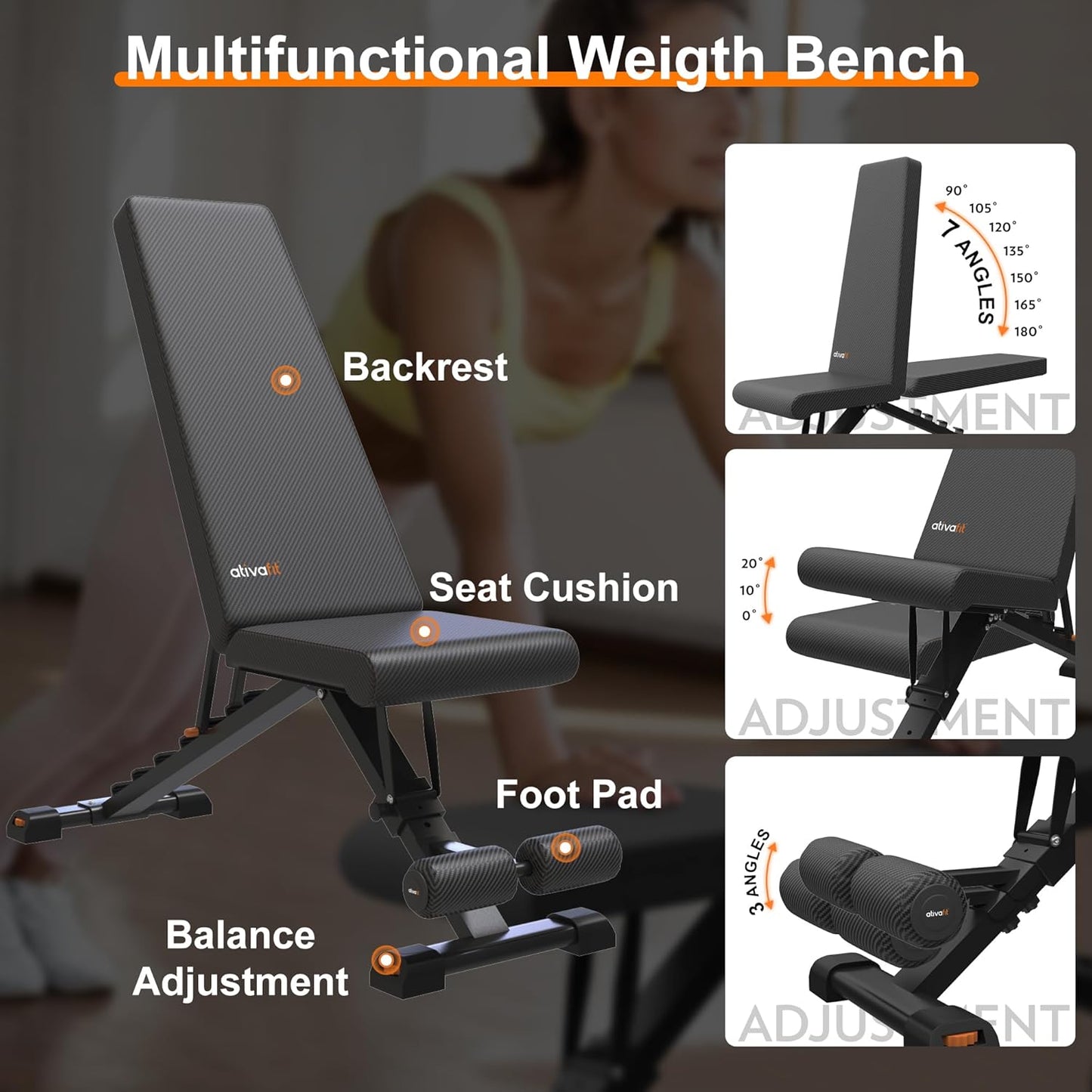 Work Out system - Weight Bench Folding Strength Training Bench for Full Body Workout Incline Bench with CST Home Workout Studio