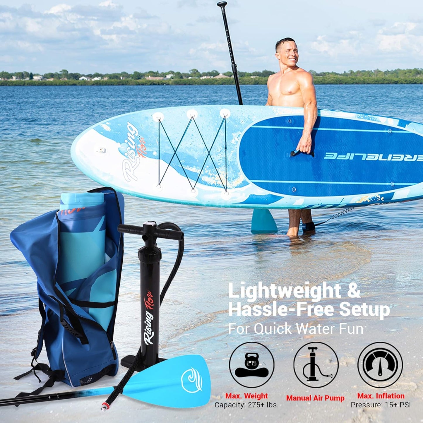OceanLife Inflatable Stand up Paddle Board - TOT - Non-Slip SUP with Paddle, Pump, Leash, and Complete Accessories - Enjoyable Water Paddle Board for Adults and Youth with Stable and Wide Design