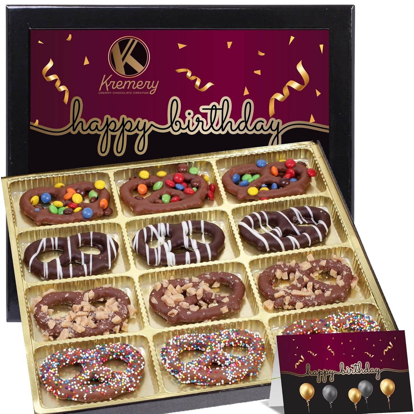 KREMERY Creamy Chocolate Cravings - Purim Mishloach Manot Chocolate Covered Sandwich Cookies And Cream Gift Basket (12 Count) Birthday Sweet Treats - Assorted Candy Toppings - Kosher Dairy