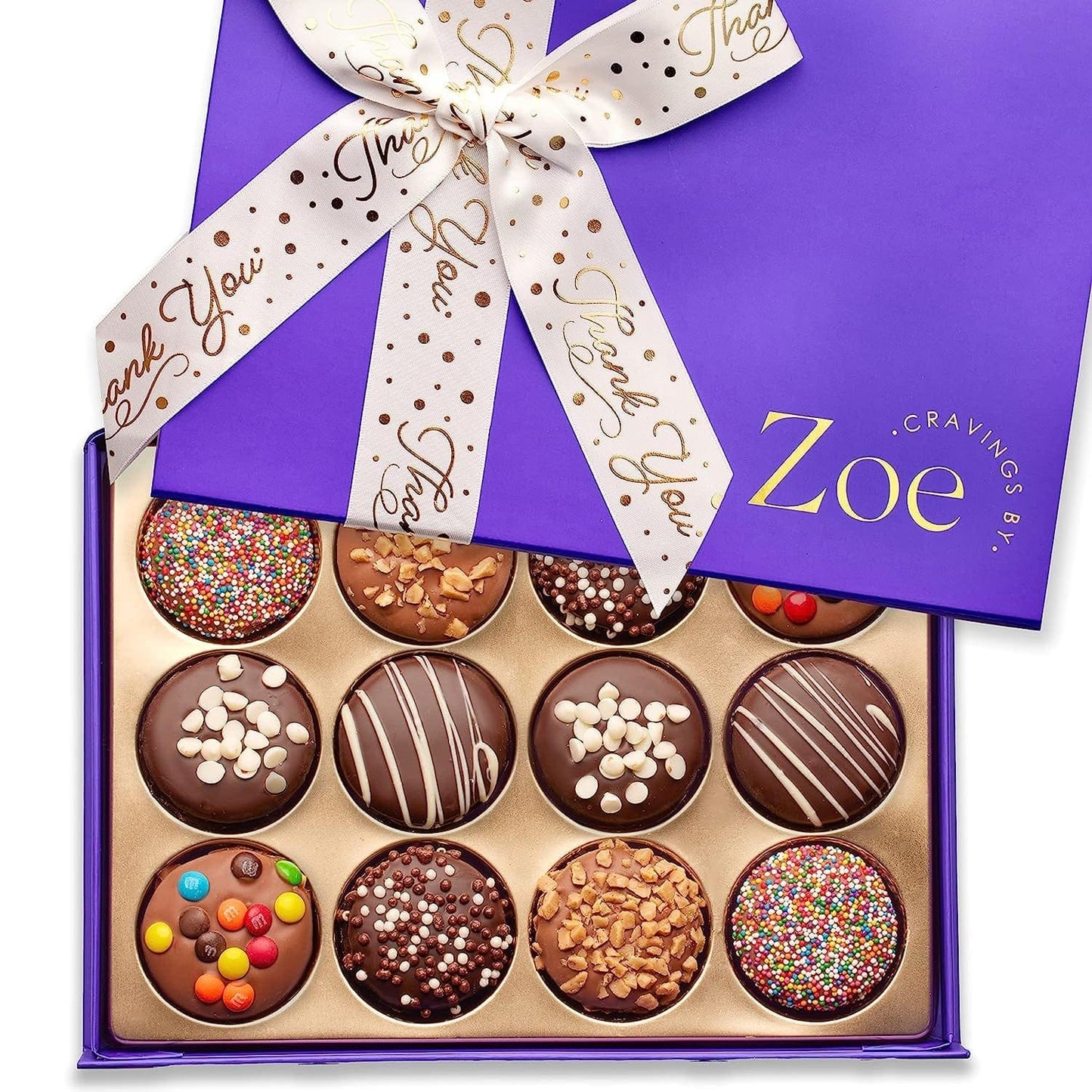 CRAVINGS BY ZOE Chocolate Covered Cookies Gift Basket | 12 Piece | Kosher Milk & Dark Belgian Chocolate Gourmet Food Gift Box | Birthday, Holiday, Thank You, Candy Gifting Men Women