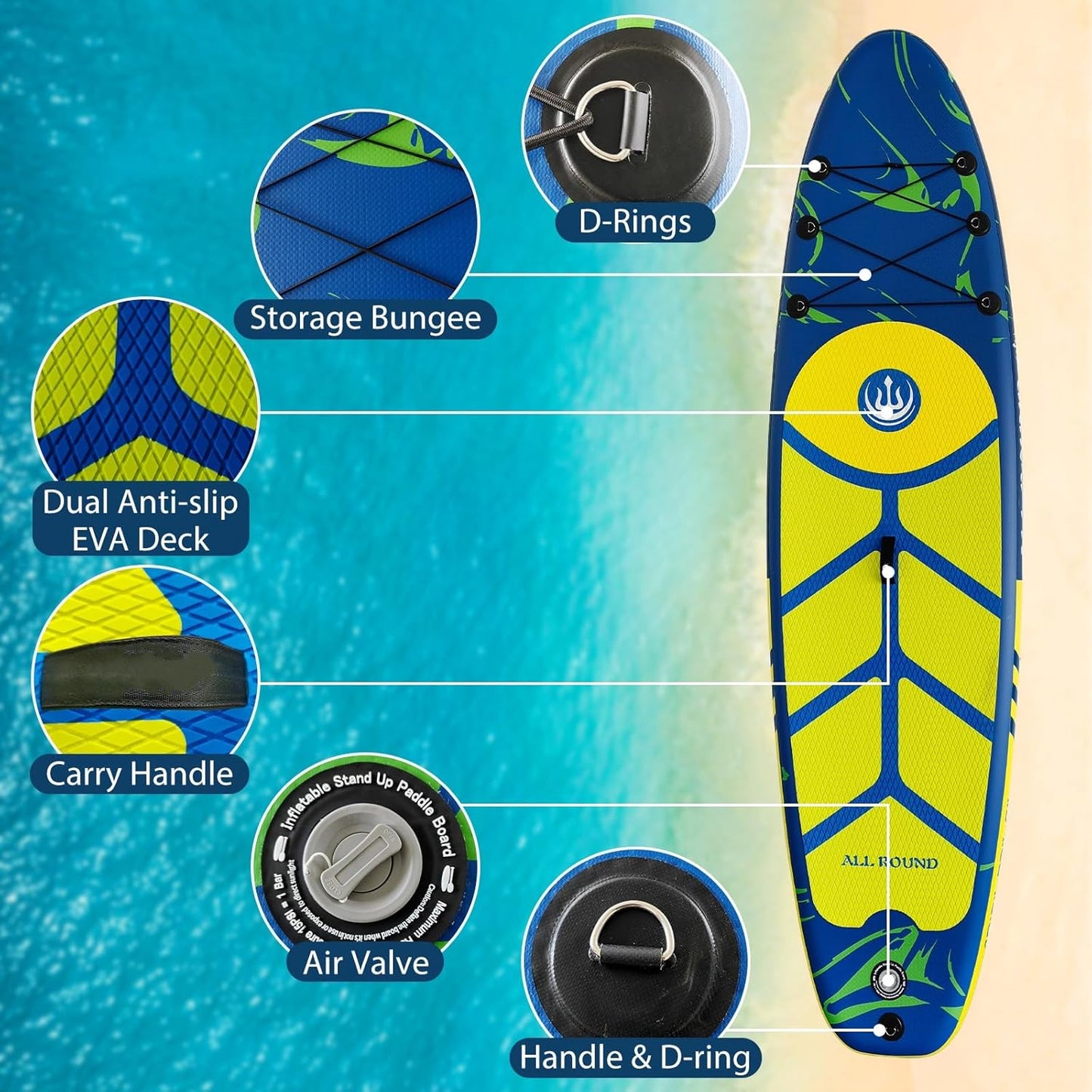 OceanLife Inflatable Paddle Board - ST - 10'6" Stand Up Paddle Boards with Premium Accessories, Aluminum Paddle, Pump, Safety Rope, Repair Kit, Backpack, Wide Stable Design, Non-Slip Deck Paddle Boards for Adults