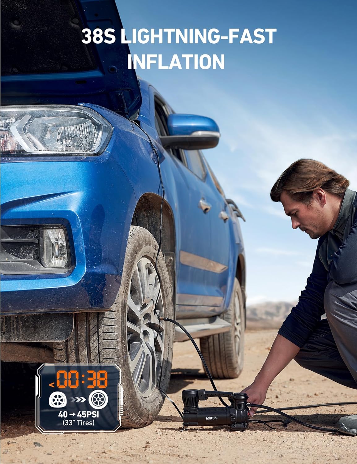 OLPUMP Pump Compressor 20G- Heavy-Duty Air Compressor 12V Portable Offroad Air Compressor with 1.97CFM, 120PSI Tire Pump with Alligator Clips, LED Light for Pickups,Trucks, SUVs, RVs Cars for Up to 33 Inch Tires