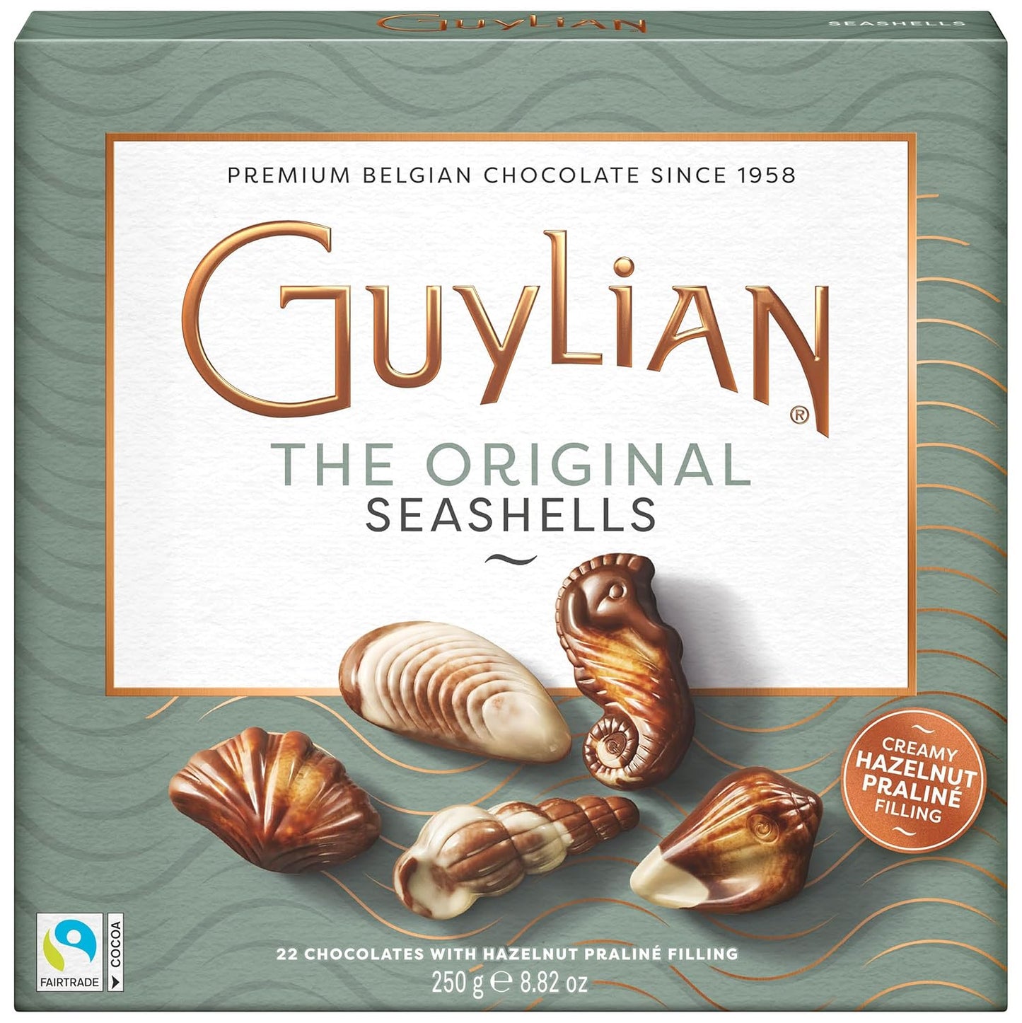 Gourmet Chocolate Hazelnut Praline Truffles by Guylian, White, Milk, and Dark Chocolate Candy Seashells, Belgian Chocolate Gift Box for Women and Men, 22 Truffles