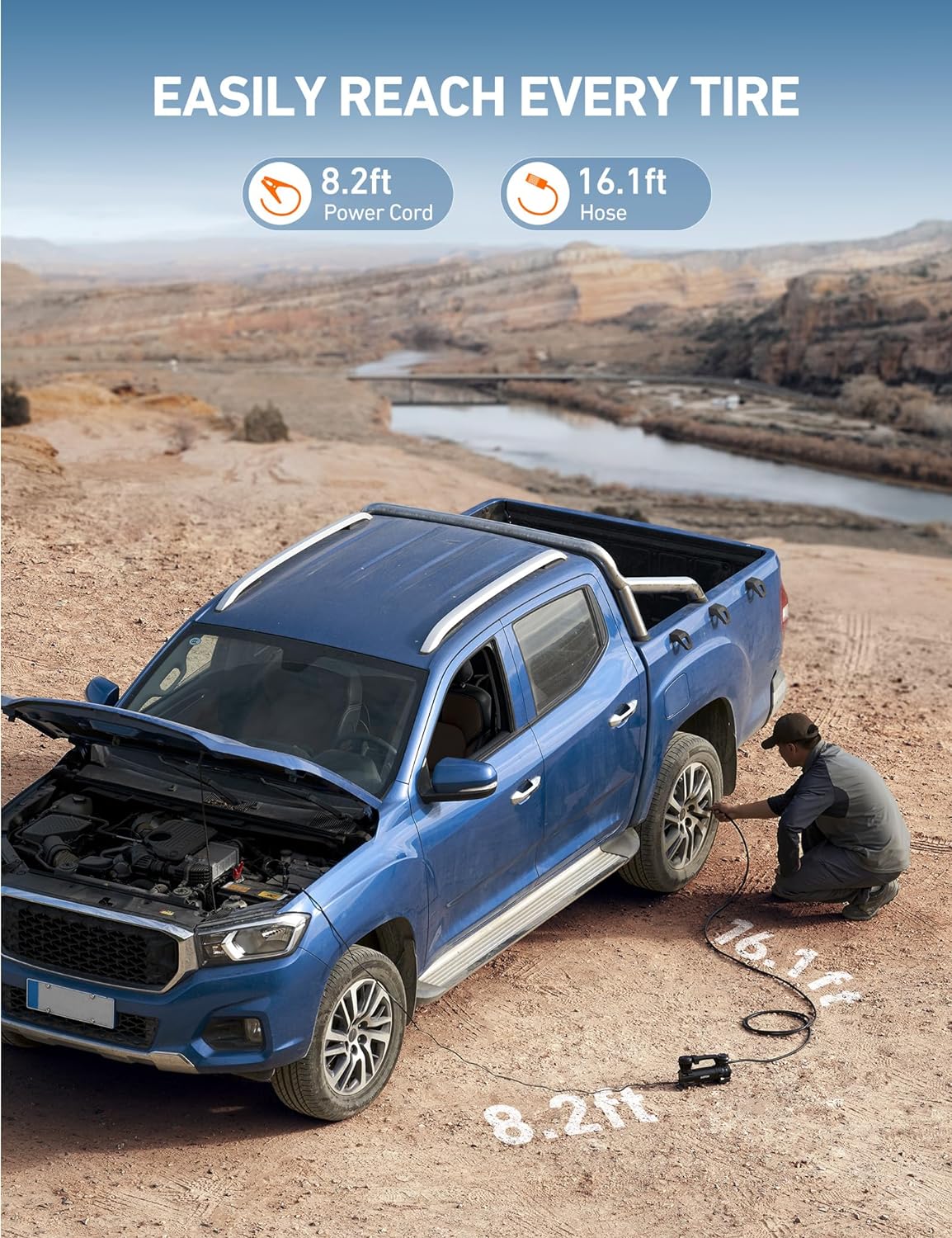 OLPUMP Pump Compressor 20G- Heavy-Duty Air Compressor 12V Portable Offroad Air Compressor with 1.97CFM, 120PSI Tire Pump with Alligator Clips, LED Light for Pickups,Trucks, SUVs, RVs Cars for Up to 33 Inch Tires