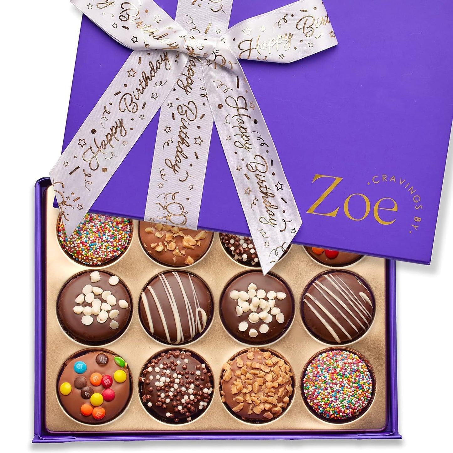 CRAVINGS BY ZOE Chocolate Covered Cookies Gift Basket | 12 Piece | Kosher Milk & Dark Belgian Chocolate Gourmet Food Gift Box | Birthday, Holiday, Thank You, Candy Gifting Men Women