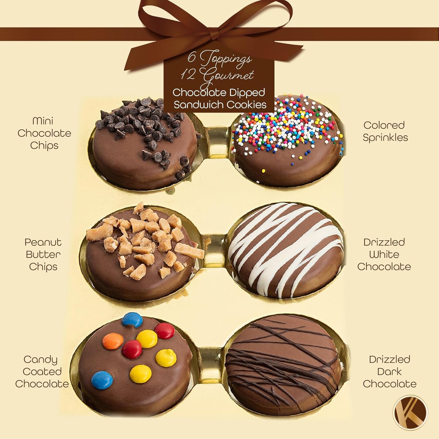 KREMERY Creamy Chocolate Cravings - Purim Mishloach Manot Chocolate Covered Sandwich Cookies And Cream Gift Basket (12 Count) Birthday Sweet Treats - Assorted Candy Toppings - Kosher Dairy