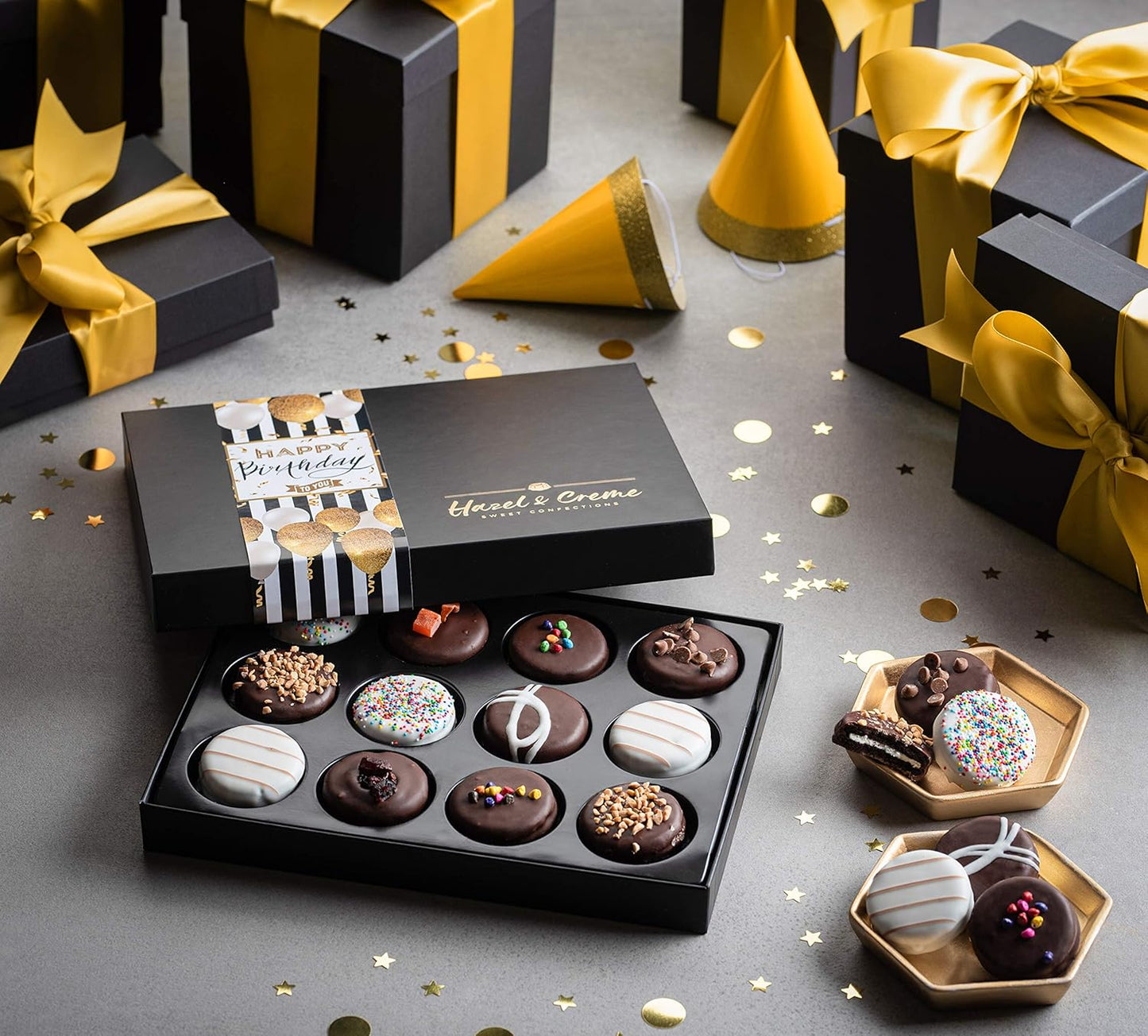Birthday Gift Basket - Happy Birthday Cookies - Dark Chocolate Covered Cookies - Chocolate Gift Box