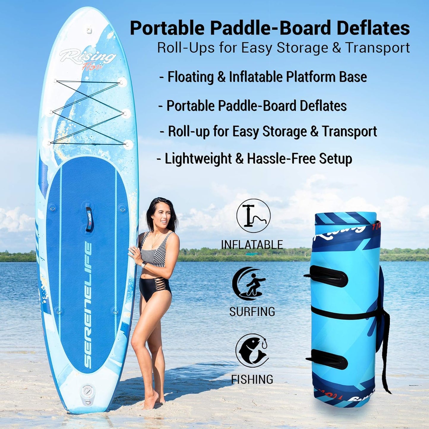 OceanLife Inflatable Stand up Paddle Board - TOT - Non-Slip SUP with Paddle, Pump, Leash, and Complete Accessories - Enjoyable Water Paddle Board for Adults and Youth with Stable and Wide Design