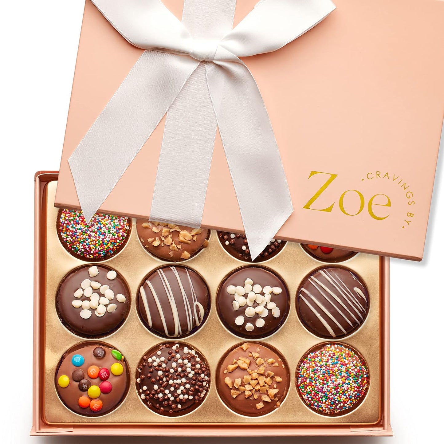 CRAVINGS BY ZOE Chocolate Covered Cookies Gift Basket | 12 Piece | Kosher Milk & Dark Belgian Chocolate Gourmet Food Gift Box | Birthday, Holiday, Thank You, Candy Gifting Men Women