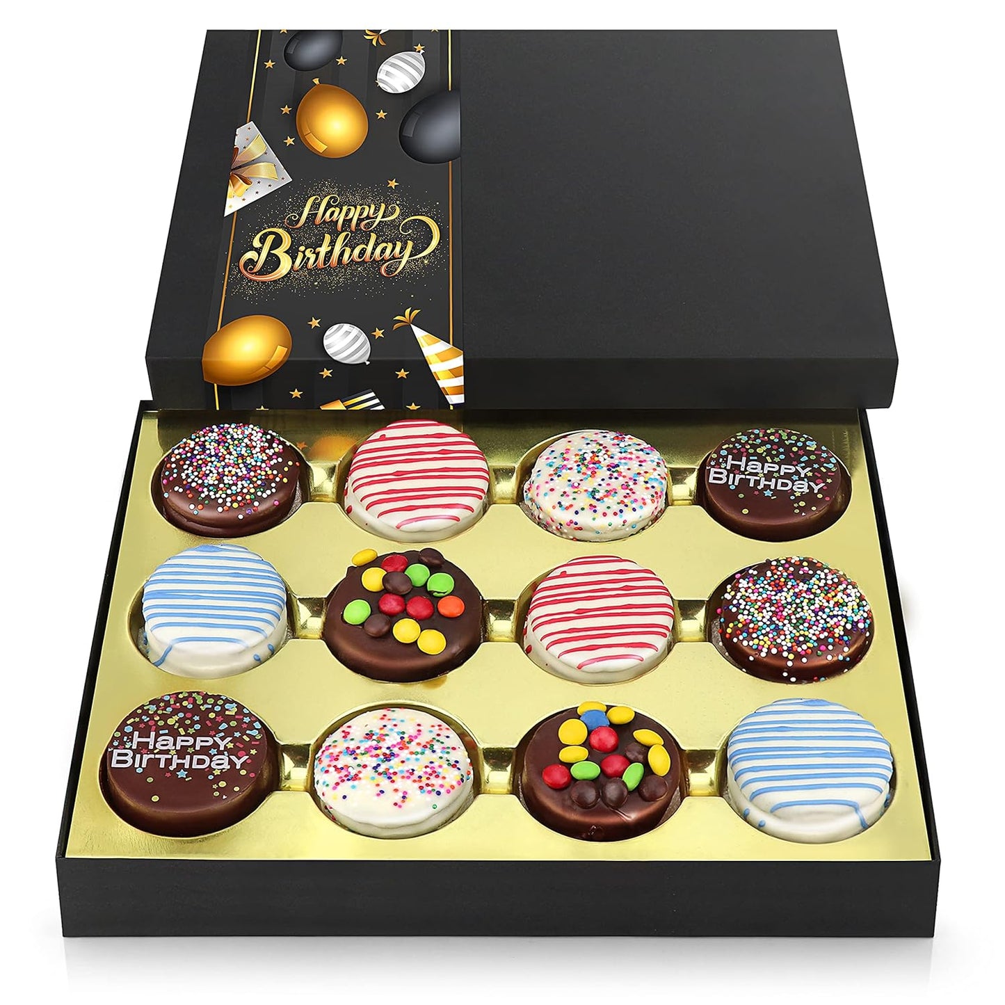 Birthday Cookies Gift Basket for Men and Women – Gourmet Chocolate Cookies, Happy Birthday treats for Food Gifts by Empire Delights, 12 Count Chocolate Gift Box