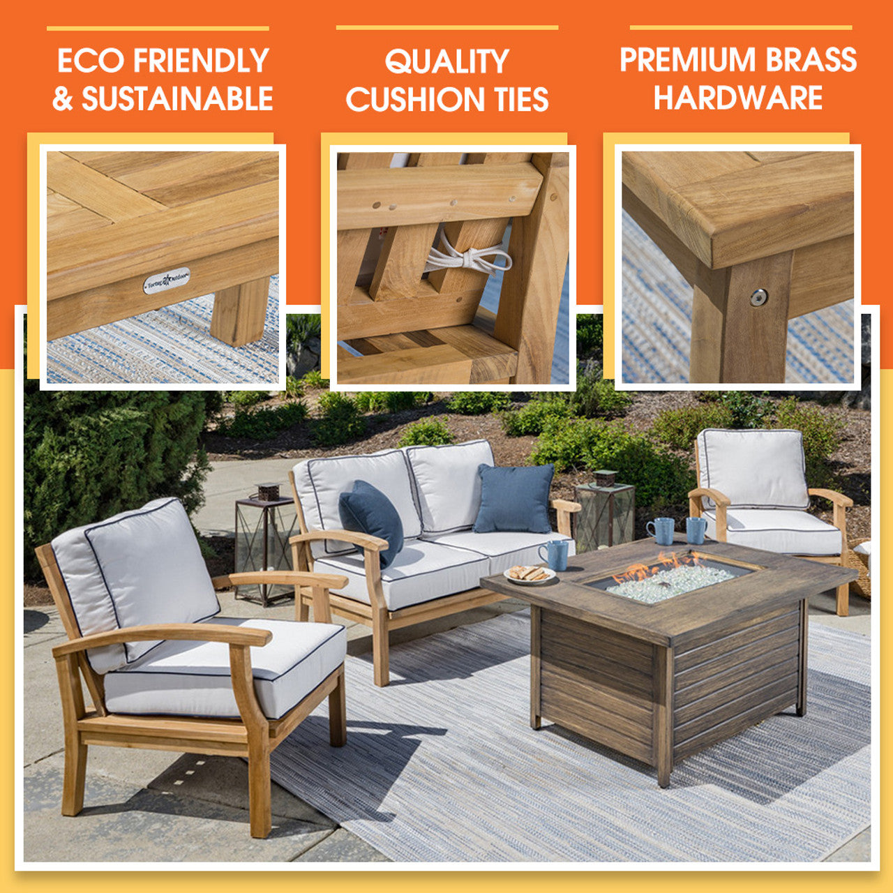 Outdoor Patio Furniture Set with Propane Fire Pit Table