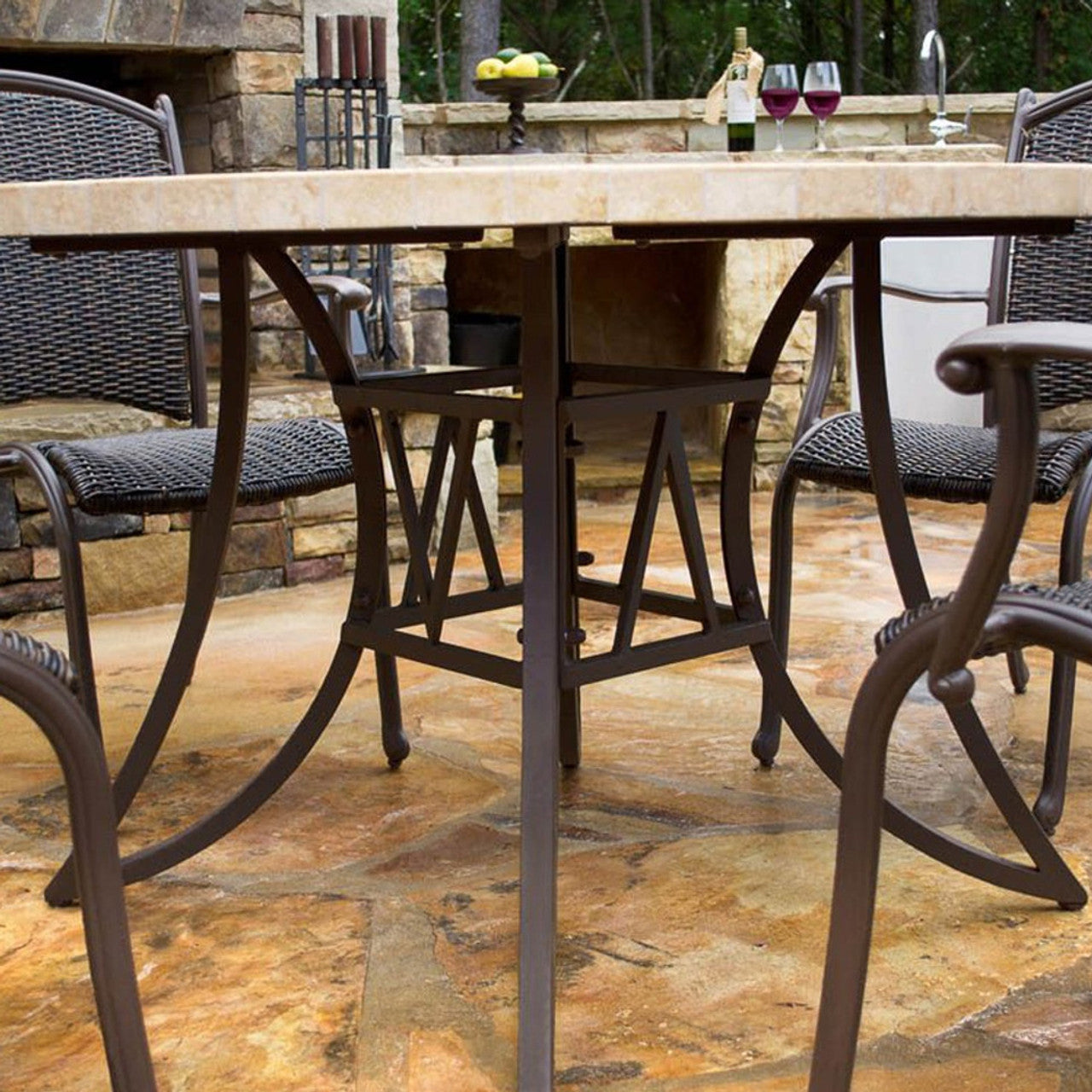 Marquesas 5pc Outdoor Dining Set (48" Stone Outdoor Table & Wicker Dining Chairs)