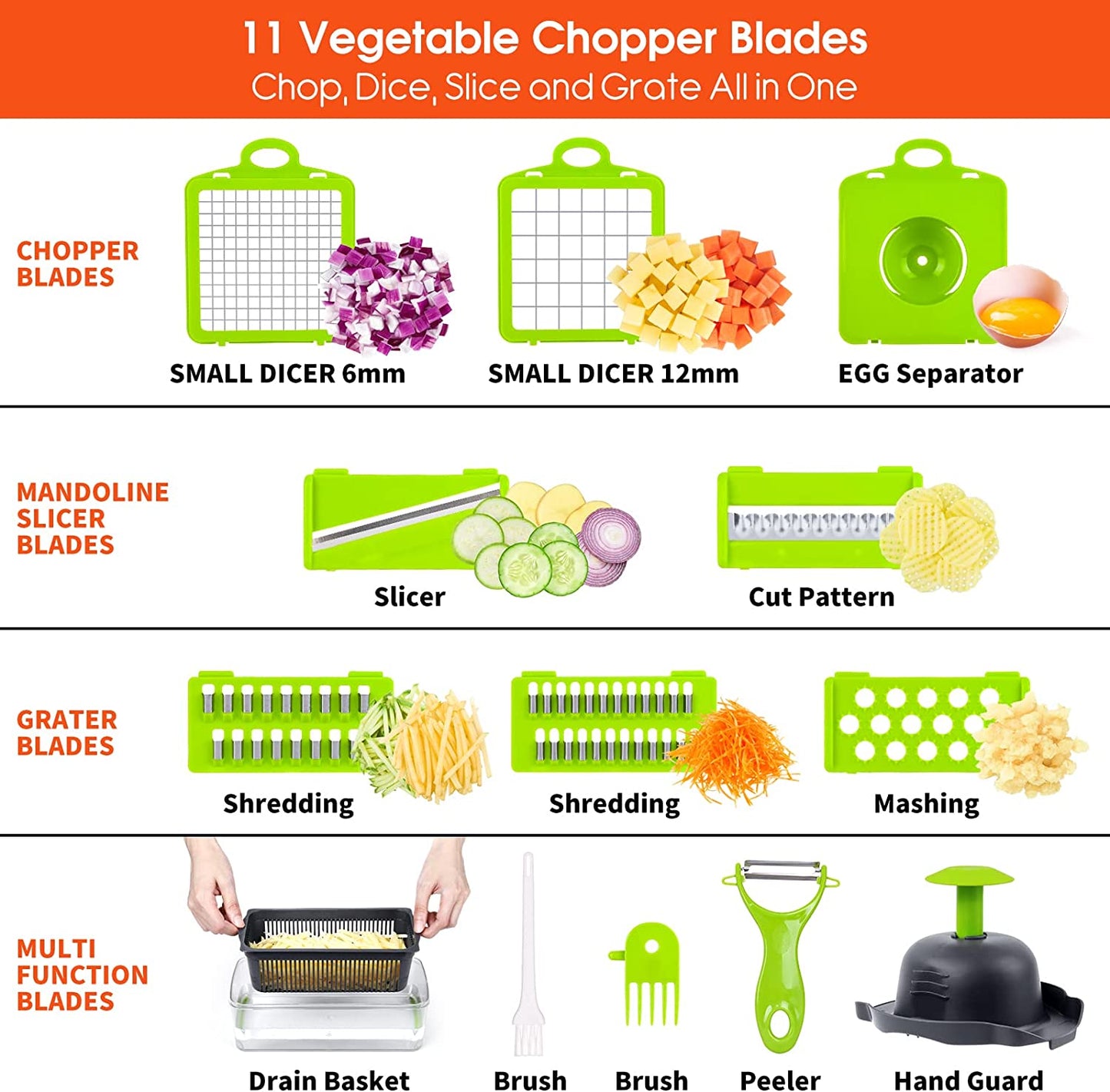 Vegetable Chopper, Pro Onion Chopper, 14 in 1Multifunctional Food Chopper, Kitchen Vegetable Slicer Dicer Cutter,Veggie Chopper with 8 Blades,Carrot Chopper with Container (Grey)