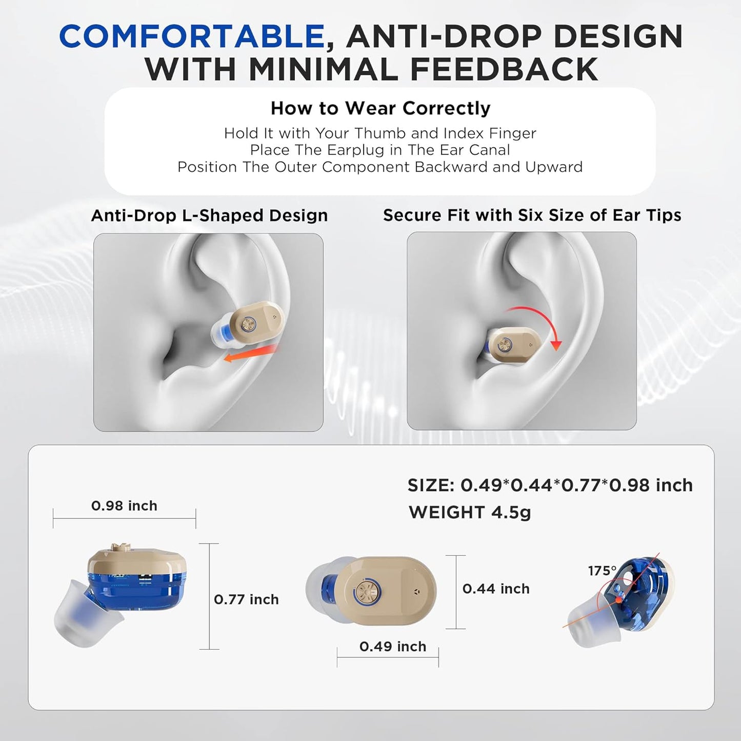 Rechargeable Hearing Aids for Seniors & Adults - Manual Volume Control | 120 Hrs. Bat. | LED Display Hearing Amplifiers for Mild to Moderate Hearing Loss | Personal Sound Amplification Devices