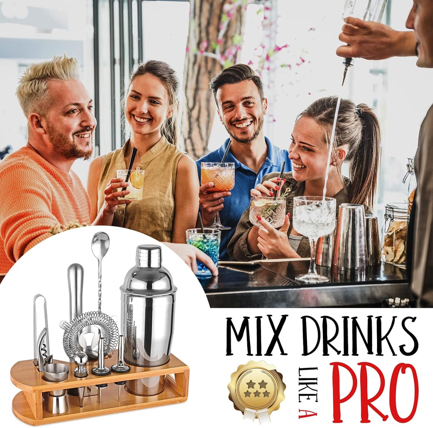 12-Piece Cocktail Shaker Set Bartender Kit for Drink Mixing, Bar, Home, Lounge & Party