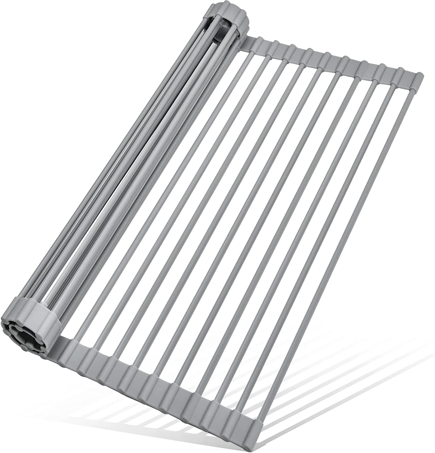 Roll up Dish Drying Rack, over the Sink Dish Rack Foldable, Heat-Resistant, Anti-Slip Silicone Coated Steel Dish Drainer for Kitchen Sink, Multipurpose Roll up Sink Drying Rack, 17.5" X 13"